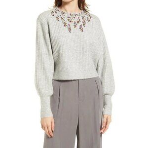 NWOT Open Edit Embellished GREY Sweater SIZE L